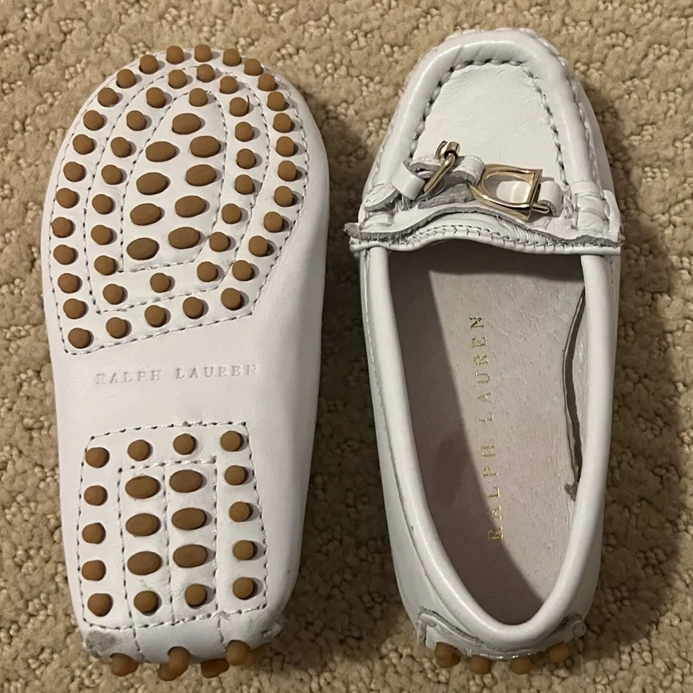 Ralph Lauren Toddler Girls Laine Driver Slip-on White Napa Leather Shoe Size 6